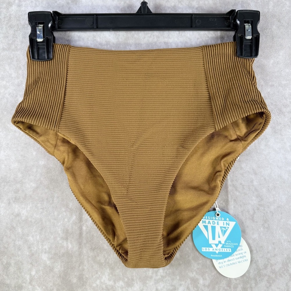 WET Swimwear Noelle Bikini‎ Bottom Women XS Bronze Ribbed Knit High Waist NWT
